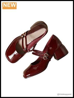 leather chunky low block heel pumps closed toe work mary janes